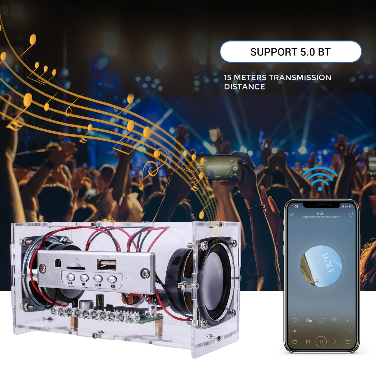 MiOYOOW DIY Bluetooth-Compatible Speaker Kit, Mini Stereo Sound Amplifier Soldering Projects with LED Flashing Light, Electronic Soldering Practice Kit for School STEM Education and Home Office Use MiOYOOW