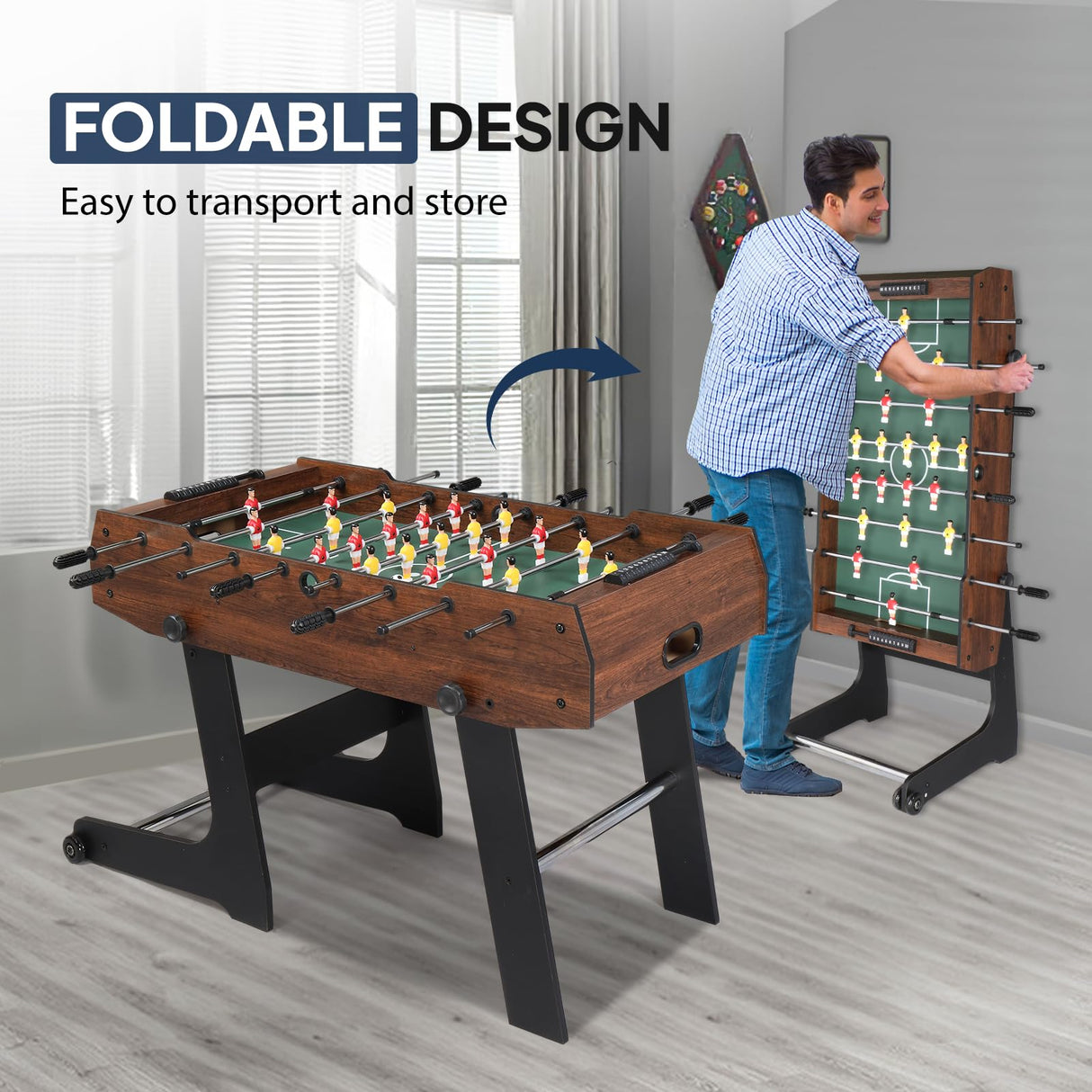 PEXMOR 48" Foldable Foosball Table Adult Size, Soccer Game Table for Kids & Adults, Folding Foosball Tables for Game Room, Home, Arcade w/Rolling Wheels & 2 Balls PEXMOR