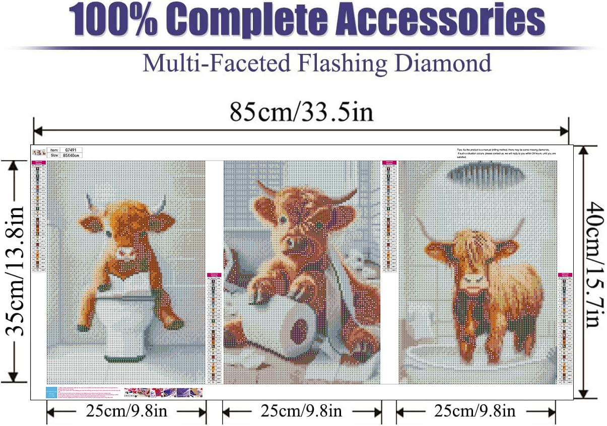 Clendo 3 Pack Cow Diamond Art Kits for Adults - Farm Animal Humor 5D Diamond Painting Kits, Full Drill Diamond Dot Gem Art Kit for Adults Wall Home Decor Arts Craft 12x16 inch Clendo