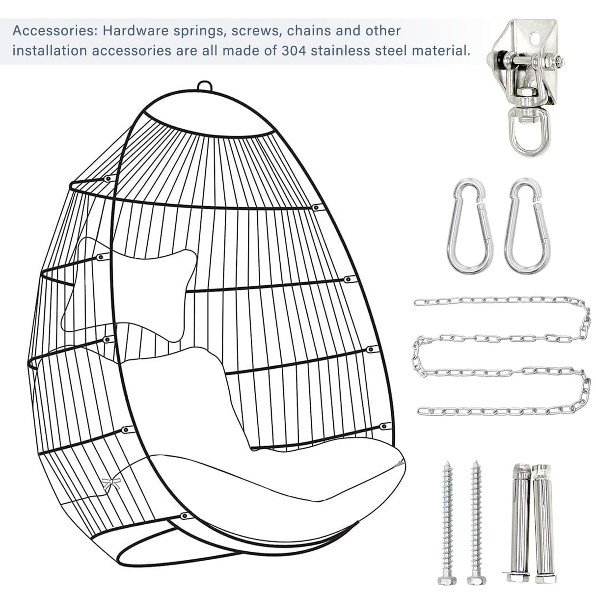 Hanging Egg Chair, Patio Wicker Hammock Egg Basket Chair with Cushion, Outdoor Rattan Swing Hammock for Balcony Garden Bedroom, White (Stand not Included) BELTGEEK