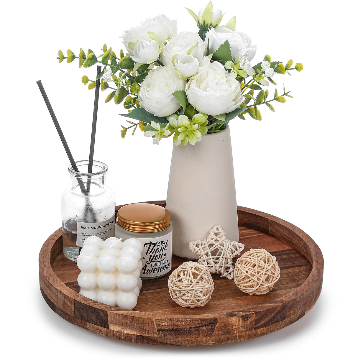 Nitial 12'' Acacia Wood Lazy Susan Organizer Wooden Rotating Turntable Organizer Kitchen Organizer Turntable for Dining Table Countertop Kitchen Cabinet Pantry Storage Nitial