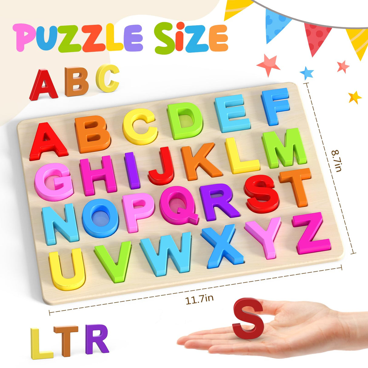 Zeoddler Alphabet Puzzles, Wooden Puzzles for Toddlers, ABC Shape Puzzles for Kids, Preschool Learning Activities, Gift for Girls Boys Zeoddler