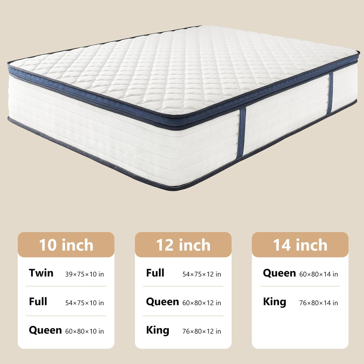 Ablyea Mattress King Size Bed 14 inch Hybrid Mattresses with Pocket Coils Springs, Pressure Relieve, Motion Isolation, Edge Support, CertiPUR-US & Oeko-TEX Certified Medium Firm Ablyea