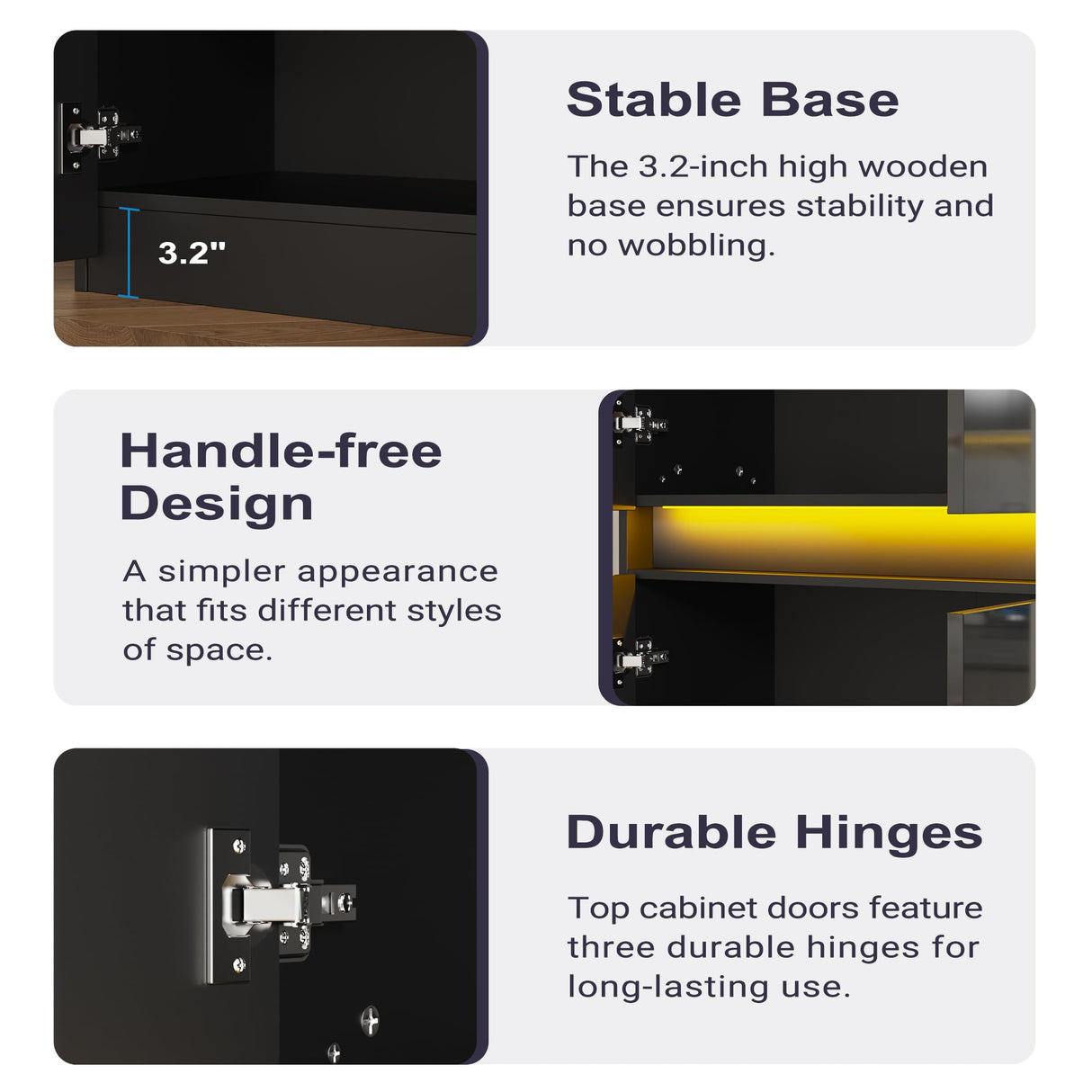 Furnify 71" Tall Pantry Storage Cabinet, Kitchen Pantry with High Gloss Doors, Modern Buffet Hutch Cabinet with Led Light and Adjustable Shelves for Dining Room, Living Room, Black Furnify