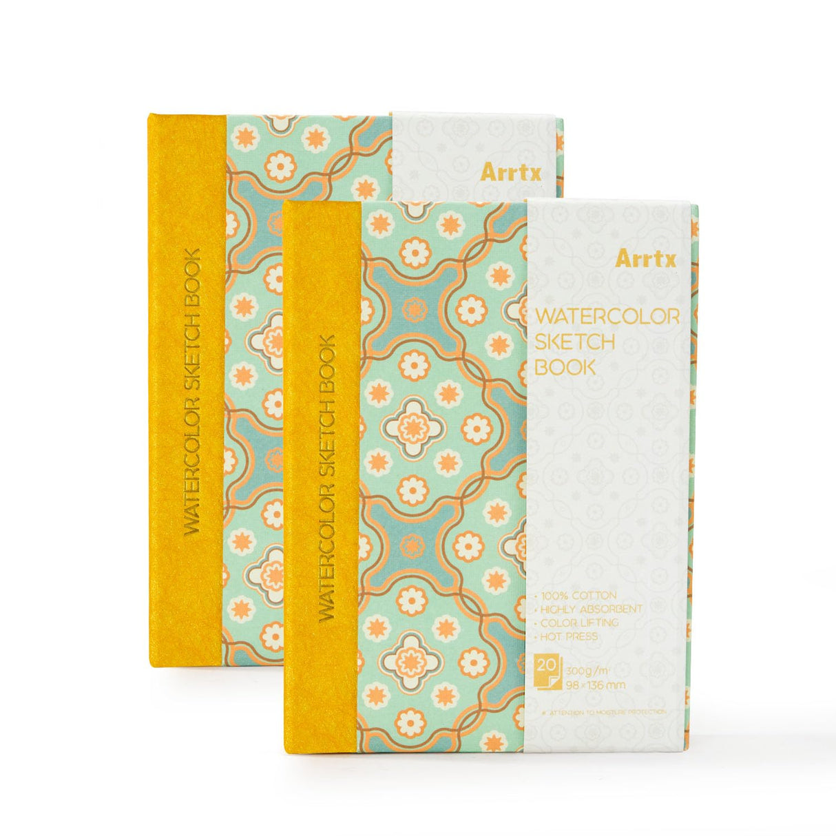 Arrtx Watercolor Sketchbook,100% Cotton Acid-Free 140lb/300gsm Hot Press Hardcover Watercolor Journal Notebook 2 Pack,40 Sheets 5.35 x 3.86 inches Arrtx