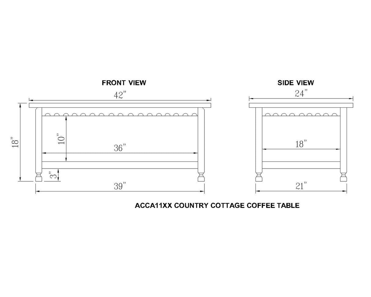 Rustic Rectangluar Coffee Table with 1 Shelf, White Antique Alaterre Furniture