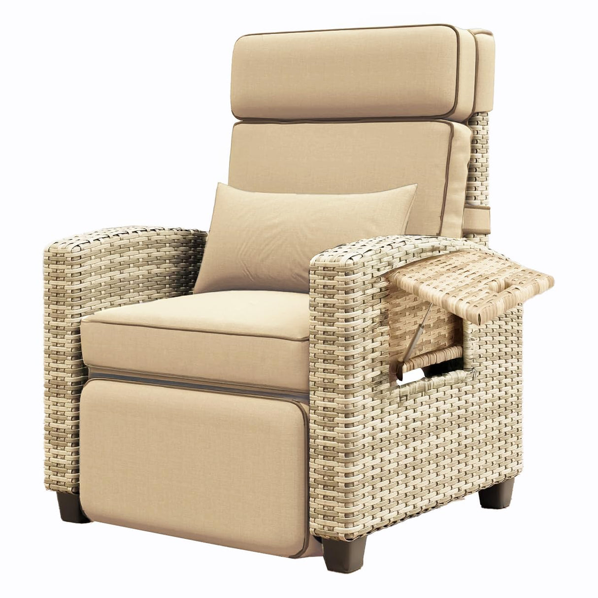 PeacefulHues Outdoor Rattan Recliner, Armrest Console Tray,Patio Lounge, Adjustable Backrest & Footrest 150Β° Lay Flat, Removable Cushion,Air Pump Chair,for Pool,Balcon,Veranda,Porch,Terrace,Yard PeacefulHues