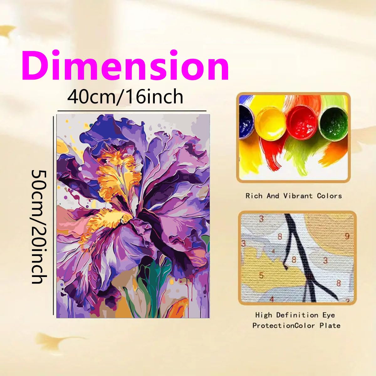 Iris Flower Paint by Numbers Kit for Adults Beginner,Flower Adult Paint by Number Kits on Canvas,Easy Canvas Paint by Numbers for Adults for Home Wall Decoration 16 X 20 inch GEMFAMILY