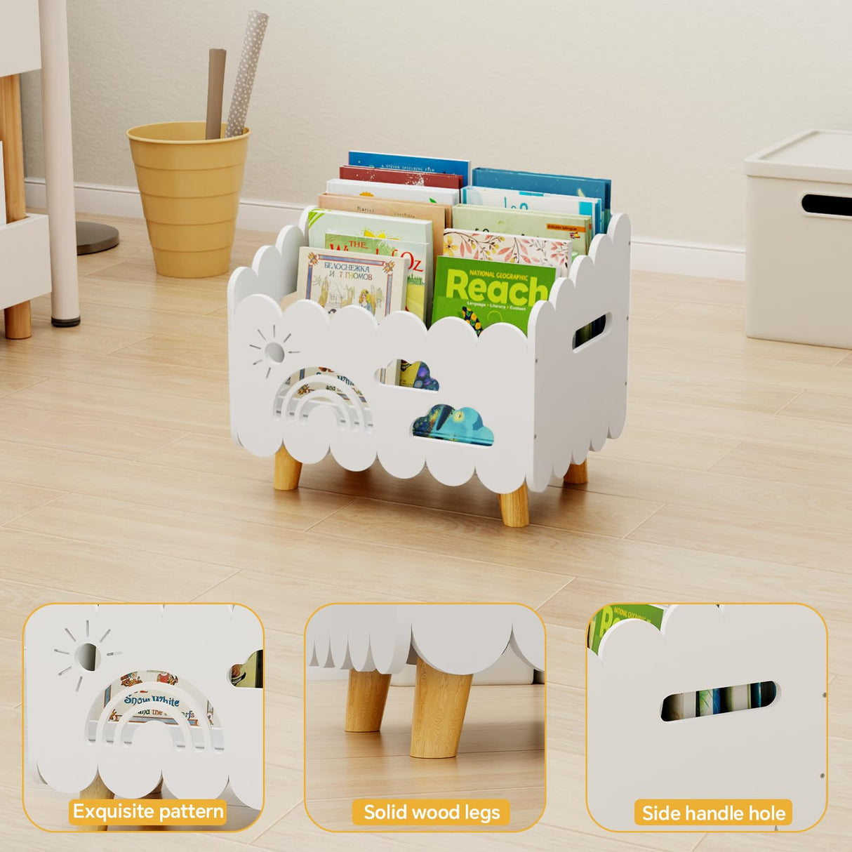 Wood Kids Bookshelf, Montessori Bookshelf, With 2 Adjustable Dividers, Suitable Kids Rooms, Nursery & Classroom, Kids Bookshelf And Toy Storage, Toddler Book Rack, Nursery Book Shelves, Kids Bookcase BPMFDTNL