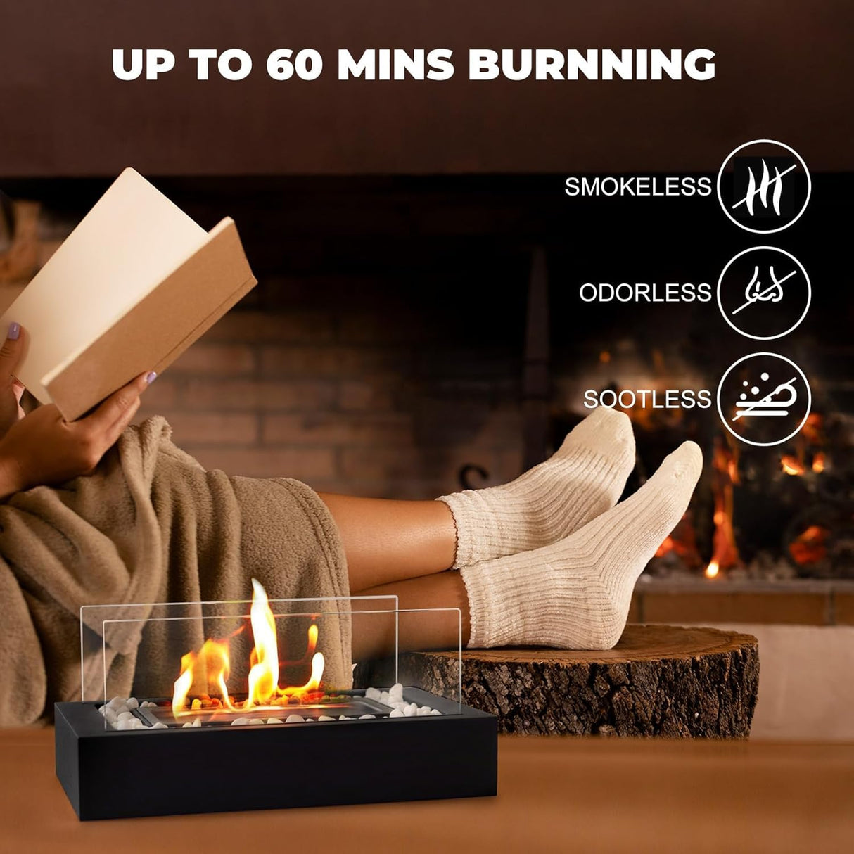 Metal Rectangle Table Top Firepit - Smores Maker Kit with 4 Roasting Sticks Indoor Tabletop Fire Pit & Outdoor Table Fireplaces, Gift for Father's Day | Modern Home Décor, Housewarming & Birthday Gift EAST FLAME