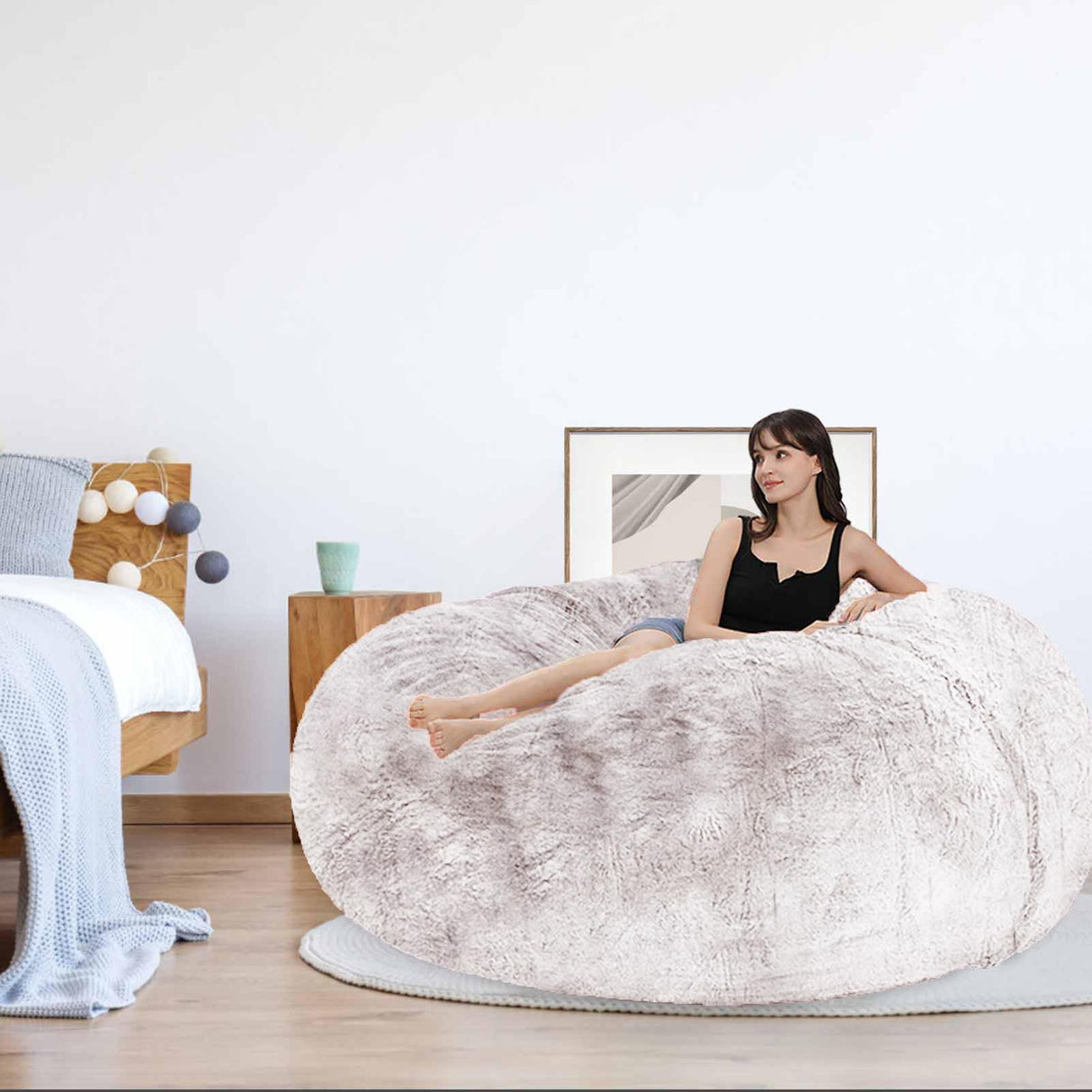 HDMLDP Bean Bag Chair for Adults Kids Without Filling Comfy Fluffy Giant Round Beanbag Lazy Sofa Cover for Reading Chair Floor Chair, 6FT, Grey HDMLDP