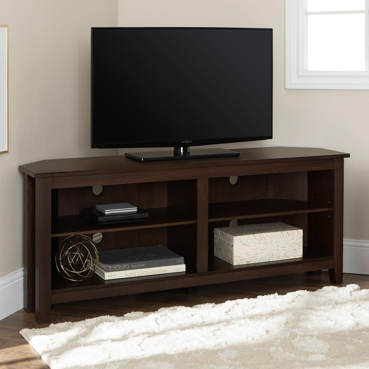 Walker Edison Maxwell Classic 2 Shelf Corner TV Stand for TVs up to 65 Inches, 58 Inch, Espresso Walker Edison