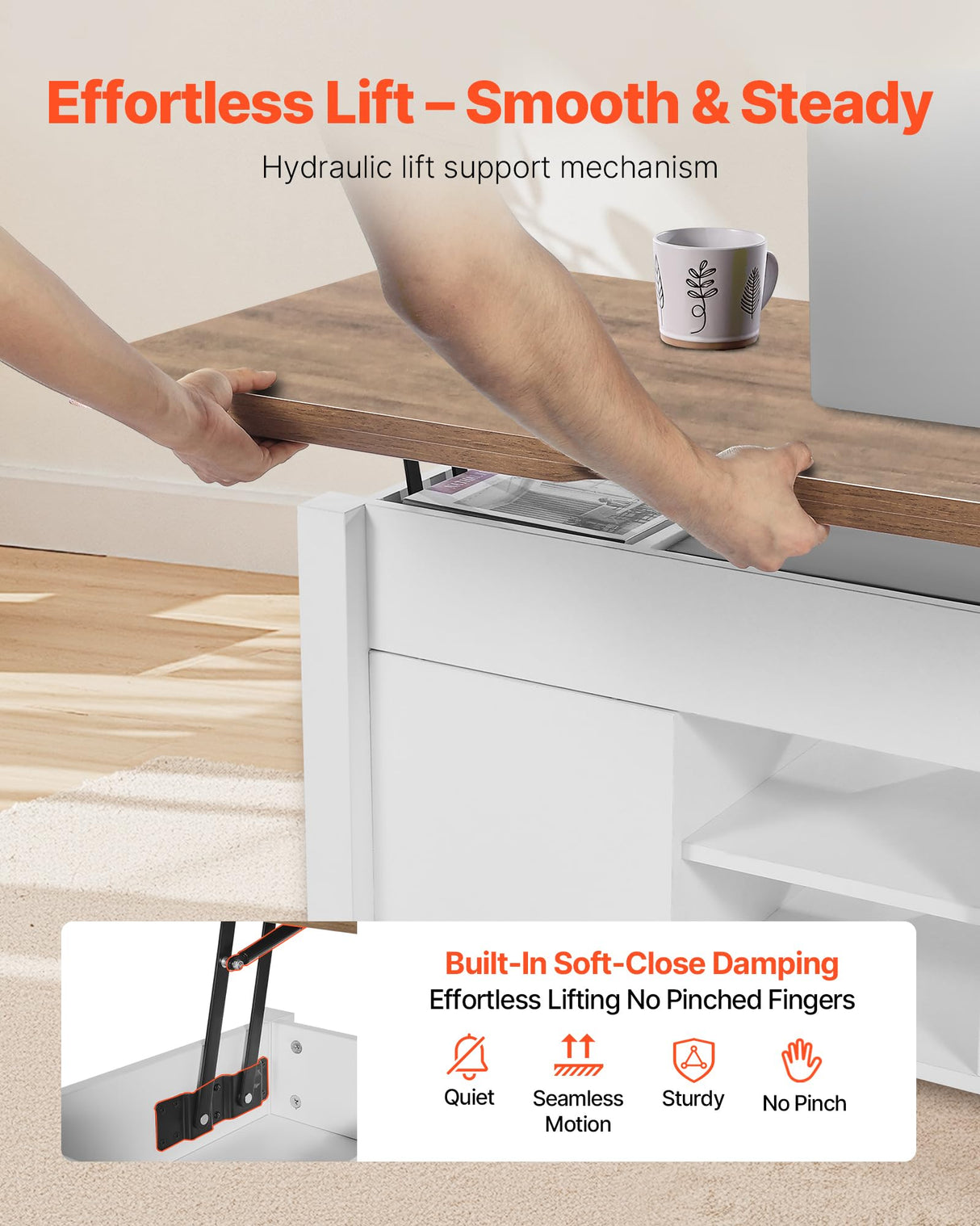 VEVOR 39.4 in Farmhouse Lift Top Coffee Table, Rustic Center Table with Barn Door and Hidden Storage Compartment, Modern Rectangle Lifting Tabletop for Living Room, Office, Home, Easy Assembly, Brown VEVOR