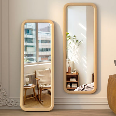 LVSOMT 47"×16" Wood Full Length Hanging Mirror for Wall, Solid Wood Frame Full Body Mirror, Wall-Mounted Mirror, Dressing Mirror for Bedroom, Living Room, Room Decor, Light Wood