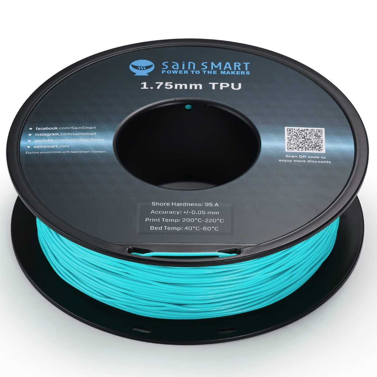 SainSmart Neon Color TPU, 1.75mm Flexible TPU 3D Printer Filament 800g, Dimensional Accuracy +/- 0.05 mm, Neon Cyan SainSmart
