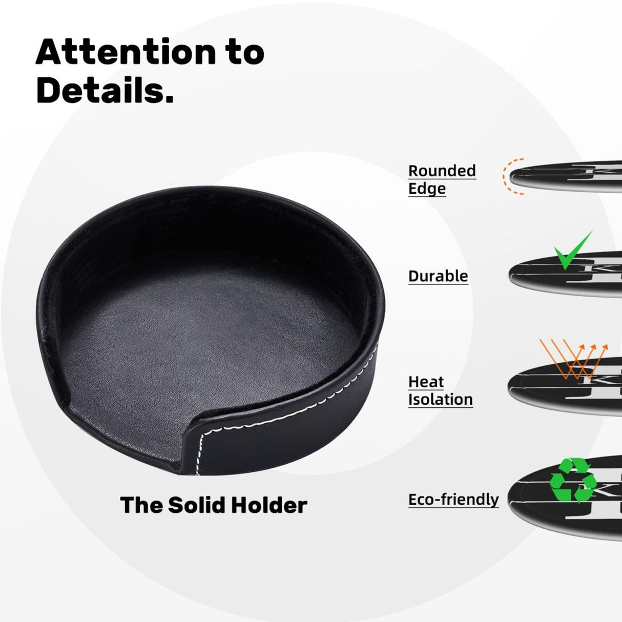 Personalized Coaster, Leather Coaster Set of 6 with Holdr Custom Name Logo Photo, Heat Resistant Waterproof Coasters for Coffee Table Kitchen Bar Housewarming (Round Leather) Xzrkcsa