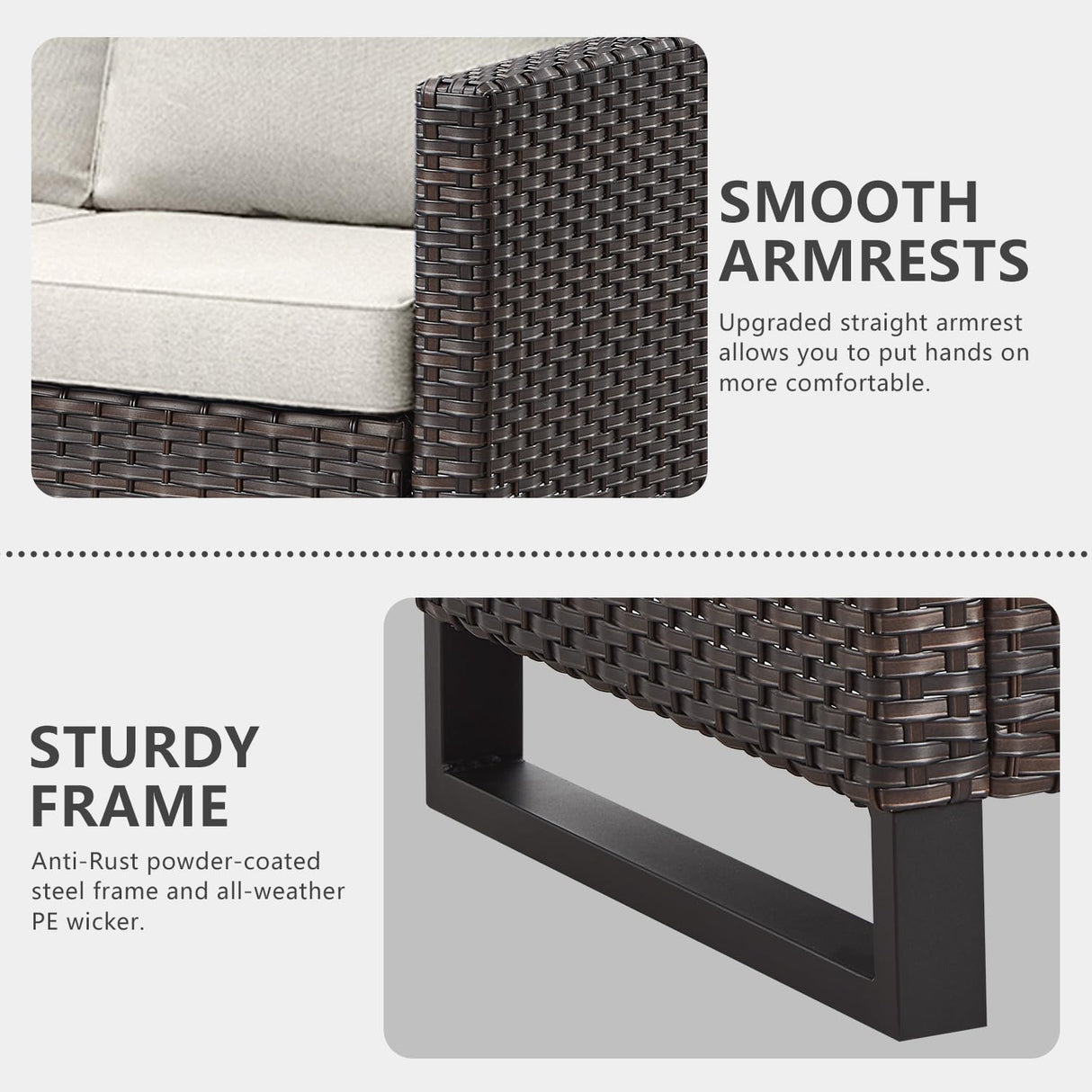 HUMMUH 10 Piece Patio Furniture PE Wicker 6-Seater Outdoor Sectional Sofa with Dinning Table Patio Swivel Chairs Outdoor Chairs for Porch,Garden,Backyard,Deck(Brown/Beige) HUMMUH