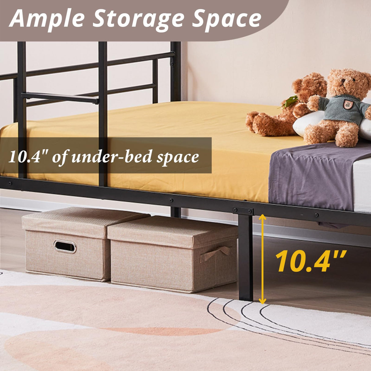 Karl home Black Bunk Bed Twin Over Twin, Metal Bunk Bed with Built-in Ladder and Safety Guardrail, Space-Saving Twin Bunk Beds for Kids, Teens & Adults, No Box Spring Karl home