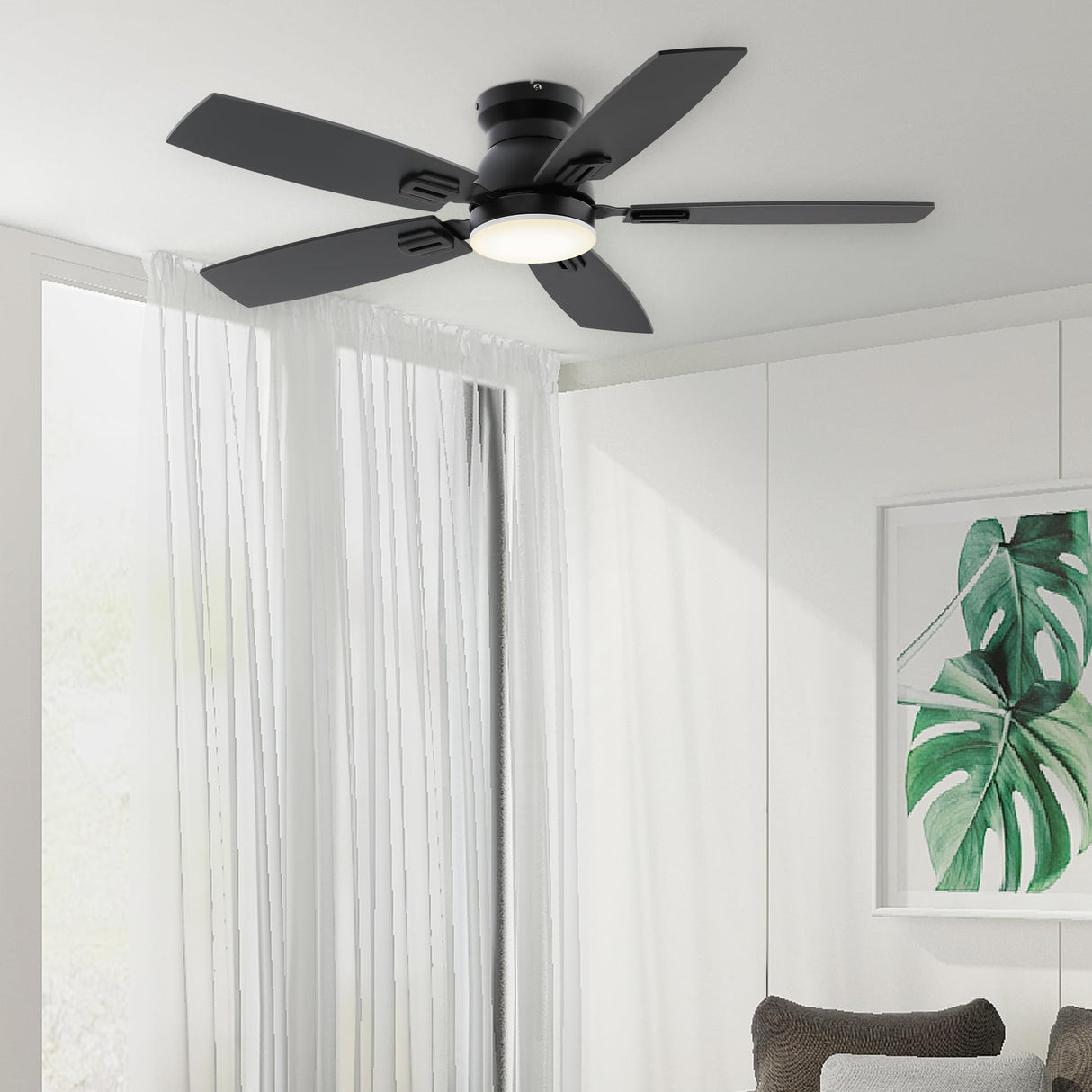 SUNMORY 42" Ceiling Fans with Lights and Remote/APP Control, Low Profile Ceiling Fan with Light, Reversible, Quiet 6 Speeds, Stepless Dimmable, Flush Mount Ceiling fan for Bedroom Indoor/Outdoor Use SUNMORY