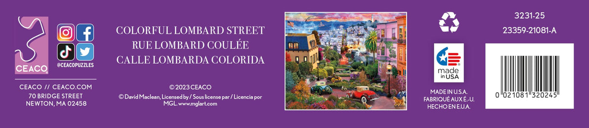 Ceaco - David Maclean - Colorful Lombard Street - 1000 Larger Sized Piece Jigsaw Puzzle Ceaco