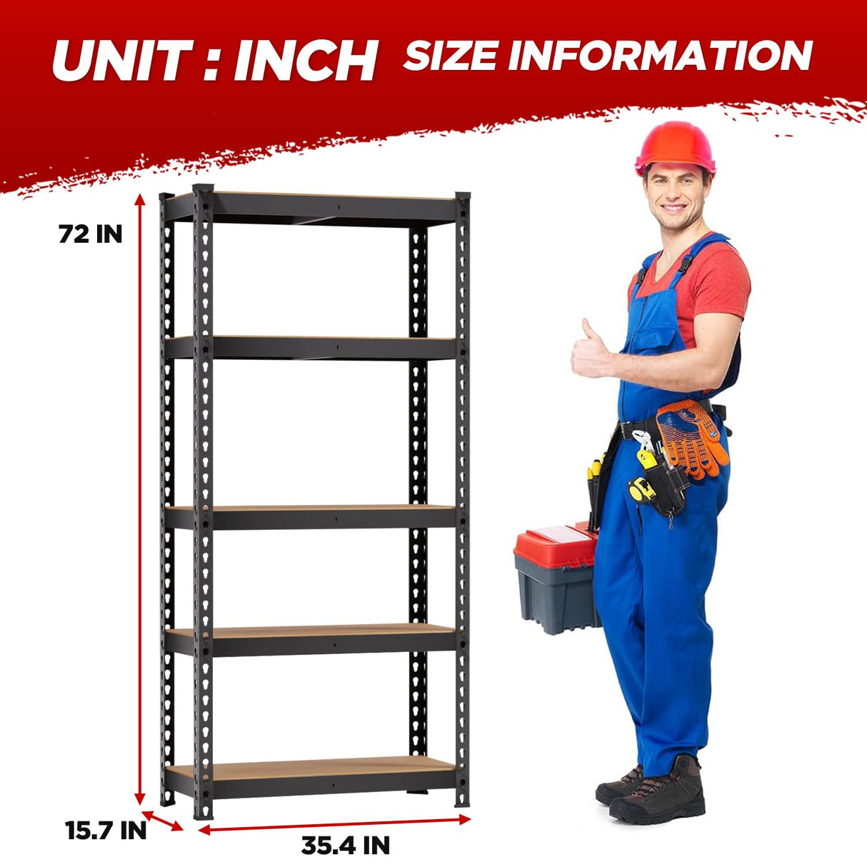 BestOffice 5 Tier Storage Shelves Adjustable Garage Shelves 15.7" D x 35.4" W x 72" H Heavy Duty Garage Shelving with Premium Materials MDF Boards for Kitchen Basement Warehouse Pantry BestOffice