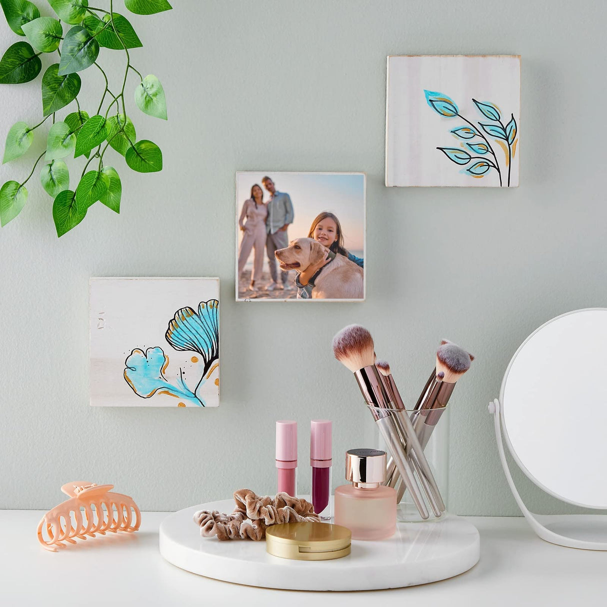 6 Pack White Washed Craft Wood Board Panels with Hardware Included for DIY Signs, Paintings (5 x 5 in) Bright Creations