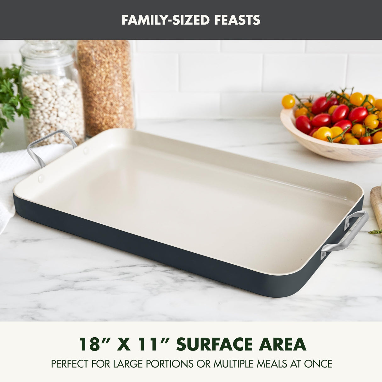 GreenPan 18" x 11" Double Burner Griddle Pan, Hard Anodized Healthy Ceramic Nonstick PFAS-Free, Stainless Steel Handles, Stovetop Cooking, Dishwasher Safe, Oven & Broiler Safe Cookware, Black GreenPan