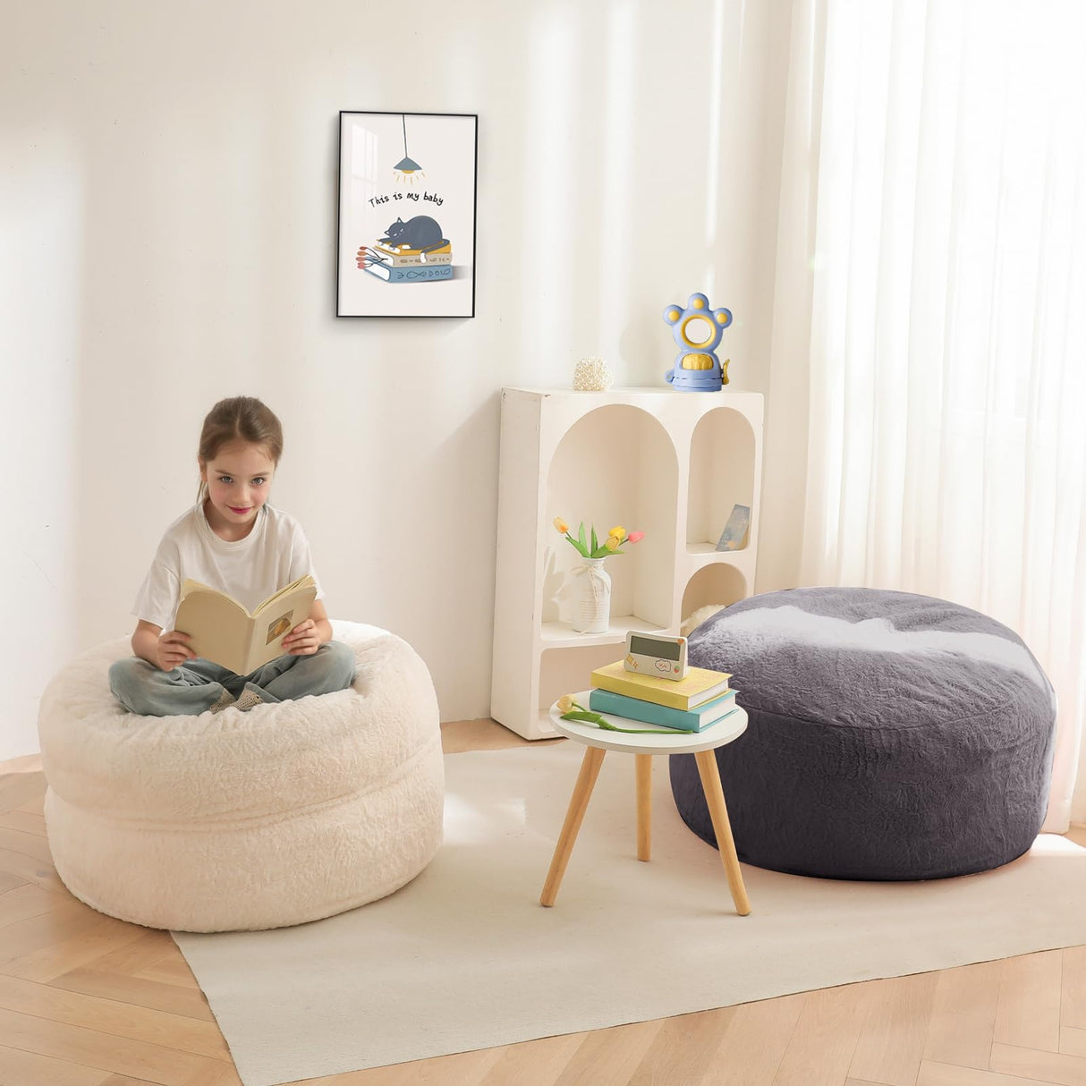 MAXYOYO Bean Bag Chair Bed for Kids, Convertible Bean Bag Folds from Lazy Chair to Floor Mattress Bed, Stuffed Floor Sofa Couch for Boys and Girls, High-Density Foam Filling, Dark Grey MAXYOYO