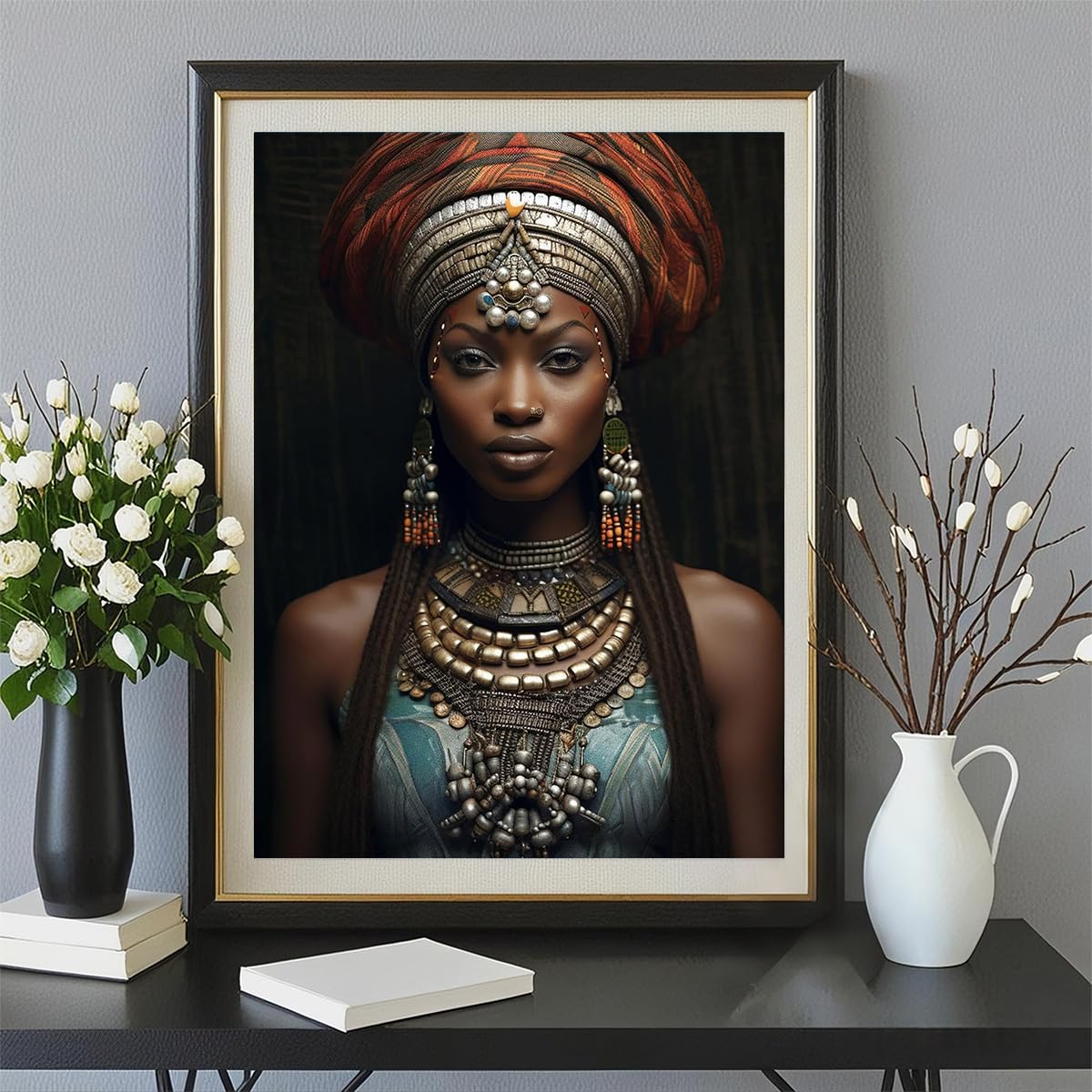 Diamond Painting Kit, 30x40cm African Woman with Jewelry Portrait, Cultural Art DIY Craft, Unique Home Wall Decor, Gift for Her Amz Camel