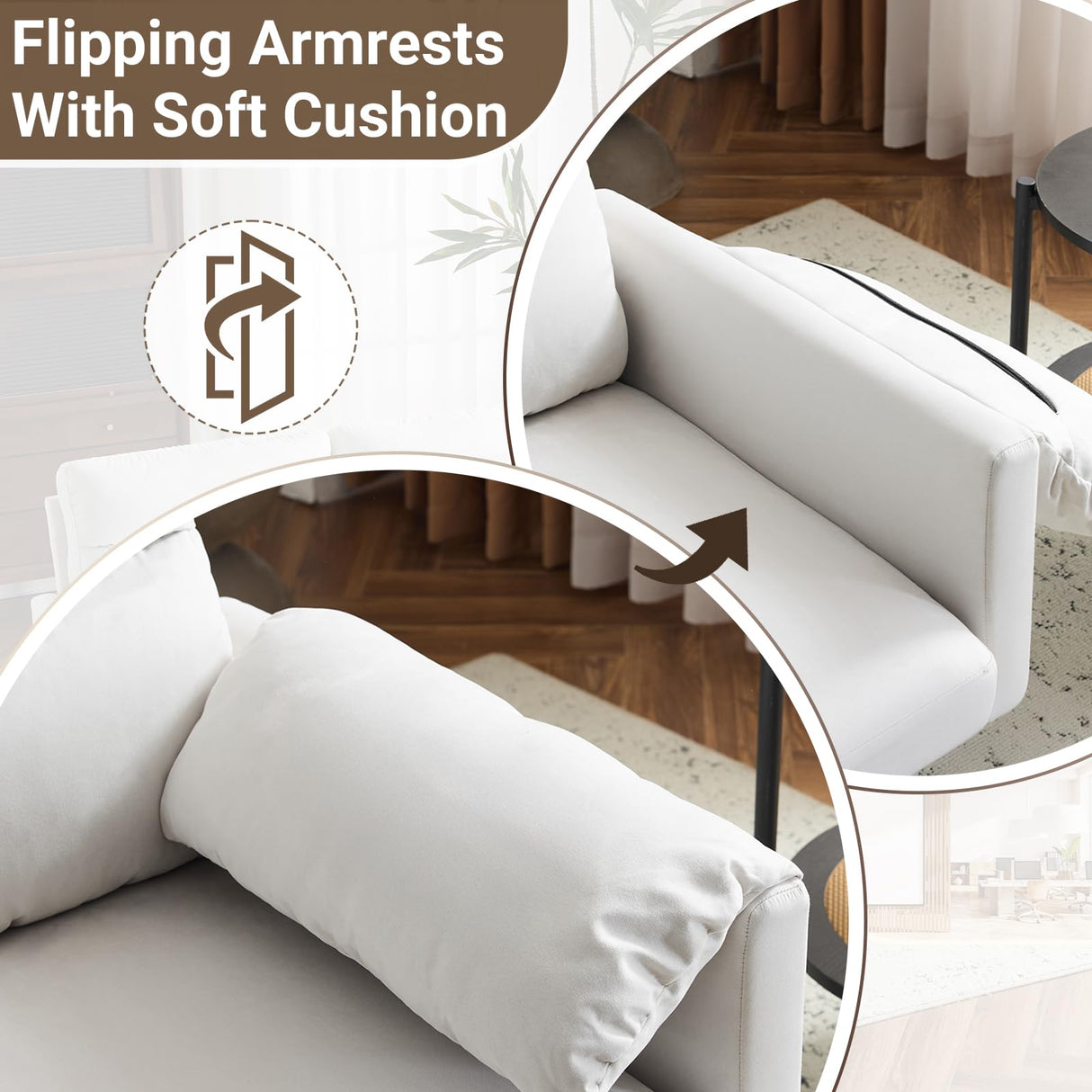 Karl home Mini Loveseat Sofa Couch, 48.8" Small Loveseat with Suede Nap Upholstery for Living Room, Comfy Seating Love Seat for Small Space, Apartment, Home Office, Beige Karl home