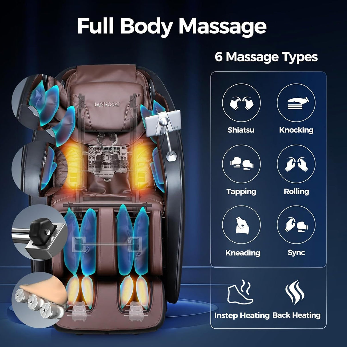 BOSSCARE 4D Massage Chair Full Body 2025 Zero Gravity SL Track Messager Recliner - Shiatsu Heat Massaging Chairs for Office Home - Heating Back Foot AI APP Body Scanning BOSSCARE
