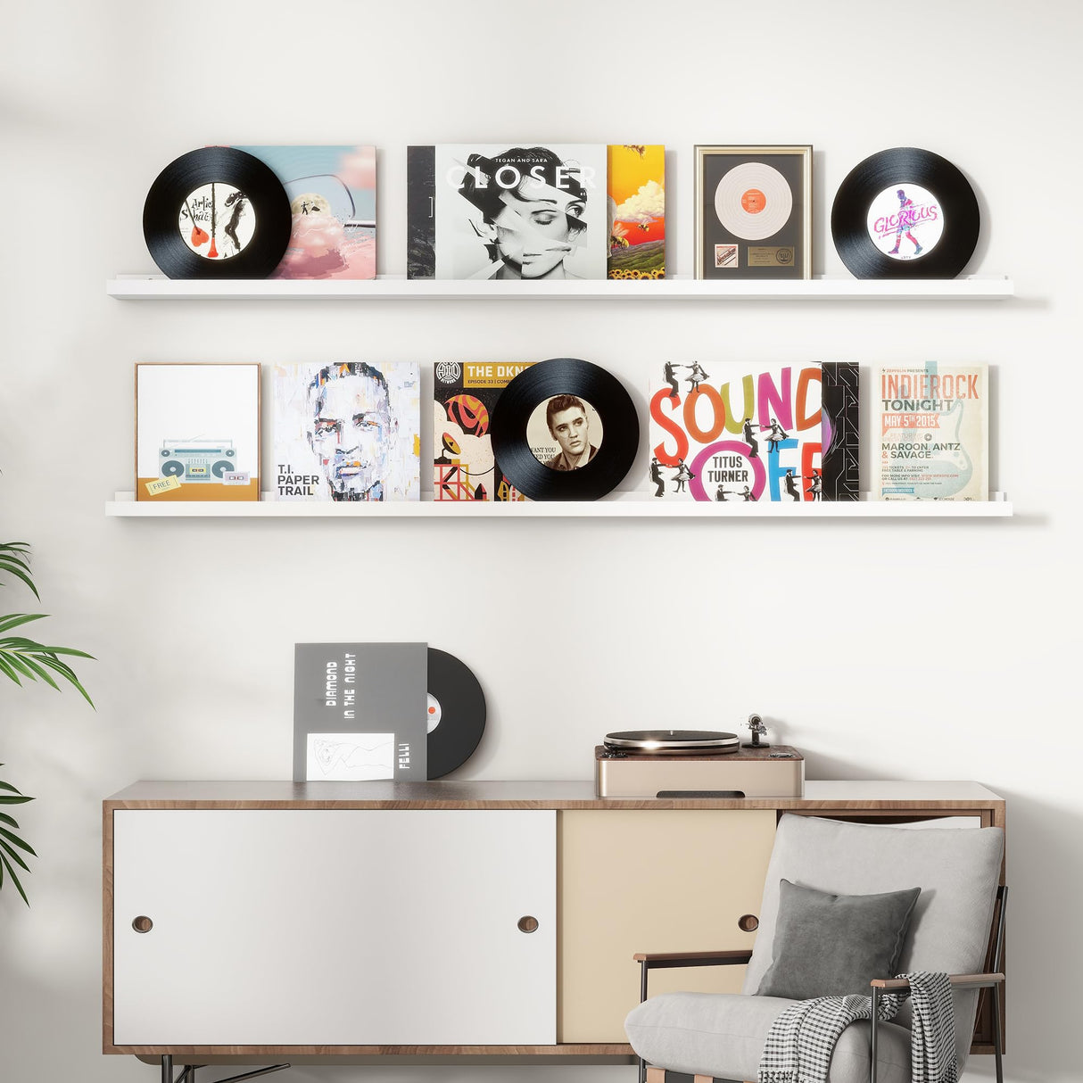 FLYJOE 72'' Solid Pine Wood Floating Picture Ledge Shelf Set of 2 in White for Kids' Room and Home Decor FLYJOE