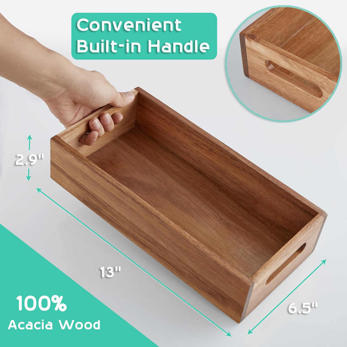 ALELION Acacia Wood Bathroom Storage Basket for Organizing - Toilet Paper Basket with Handle for Back of Toilet Tank Top Topper - Small Narrow Baskets for Kitchen Pantry Garage Laundry Room Storage ALELION