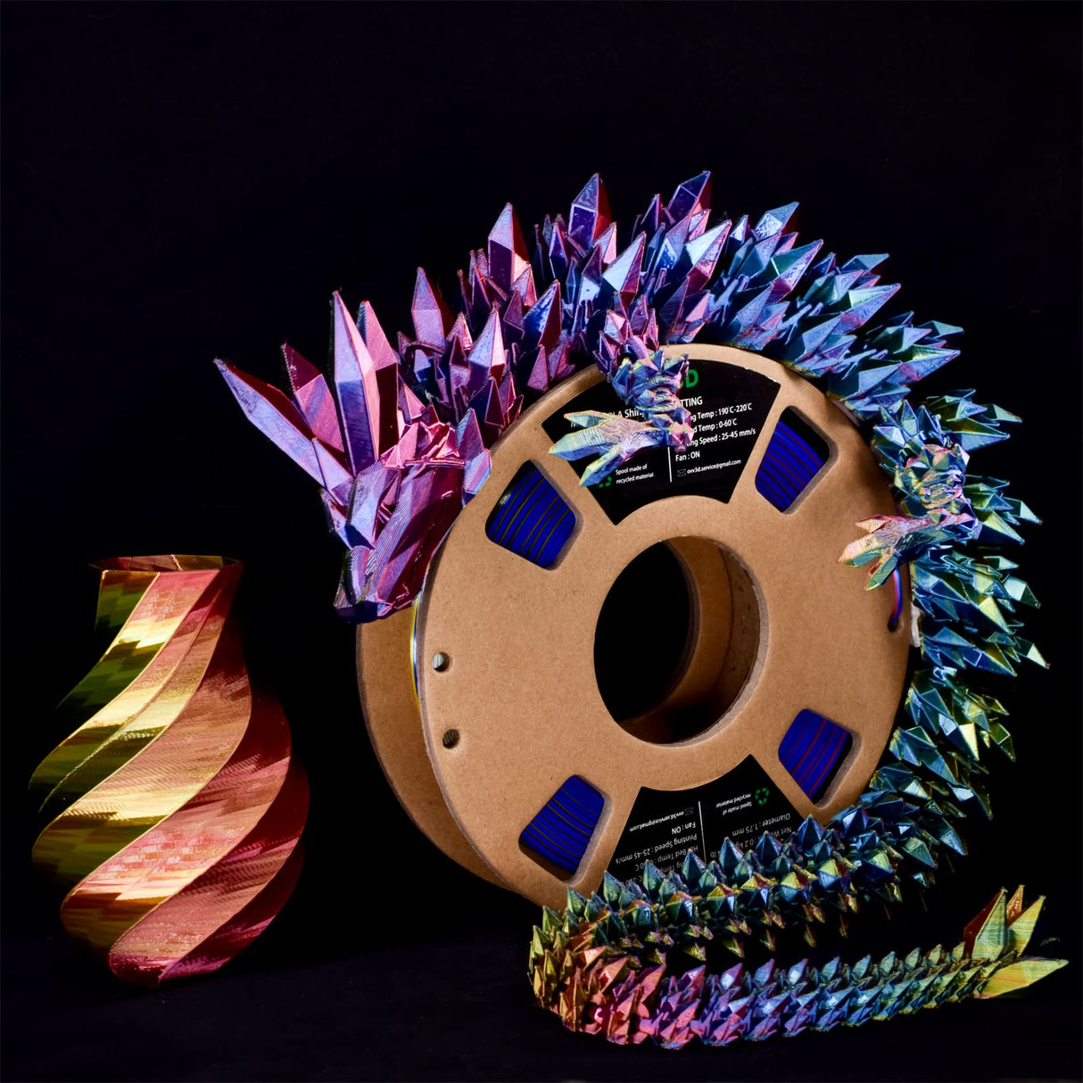 OVV3D Tri-Colors PLA 3D Printer Filament 1.75mm, Coextrusion Rainbow Filament with Silk PLA Red-Yellow-Blue, 3D Printing Filament +/-0.02mm, 1kg/2.2lbs OVVNYXE