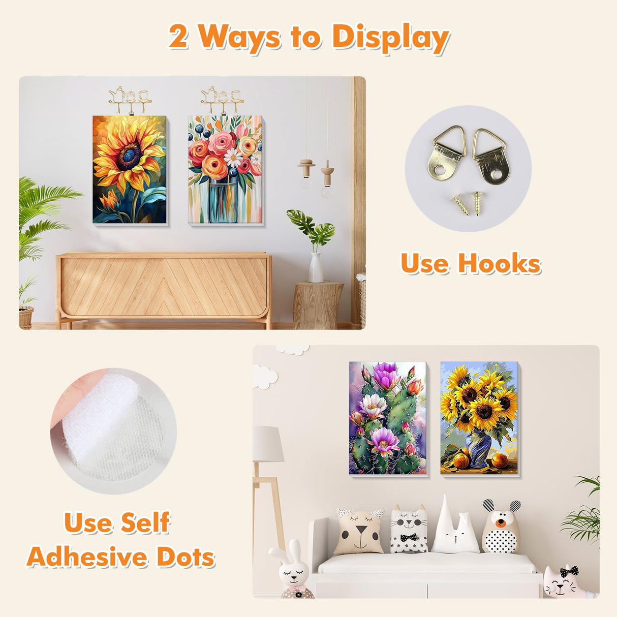 Bowetile 4 Pack Flowers Paint by Numbers for Adults Beginners Framed, Sunflower Adults' Paint-by-Number Kits, Easy Adult Paint by Number Kits on Canvas, Acrylic Number Painting for Home Decor, 8x12in Bowetile