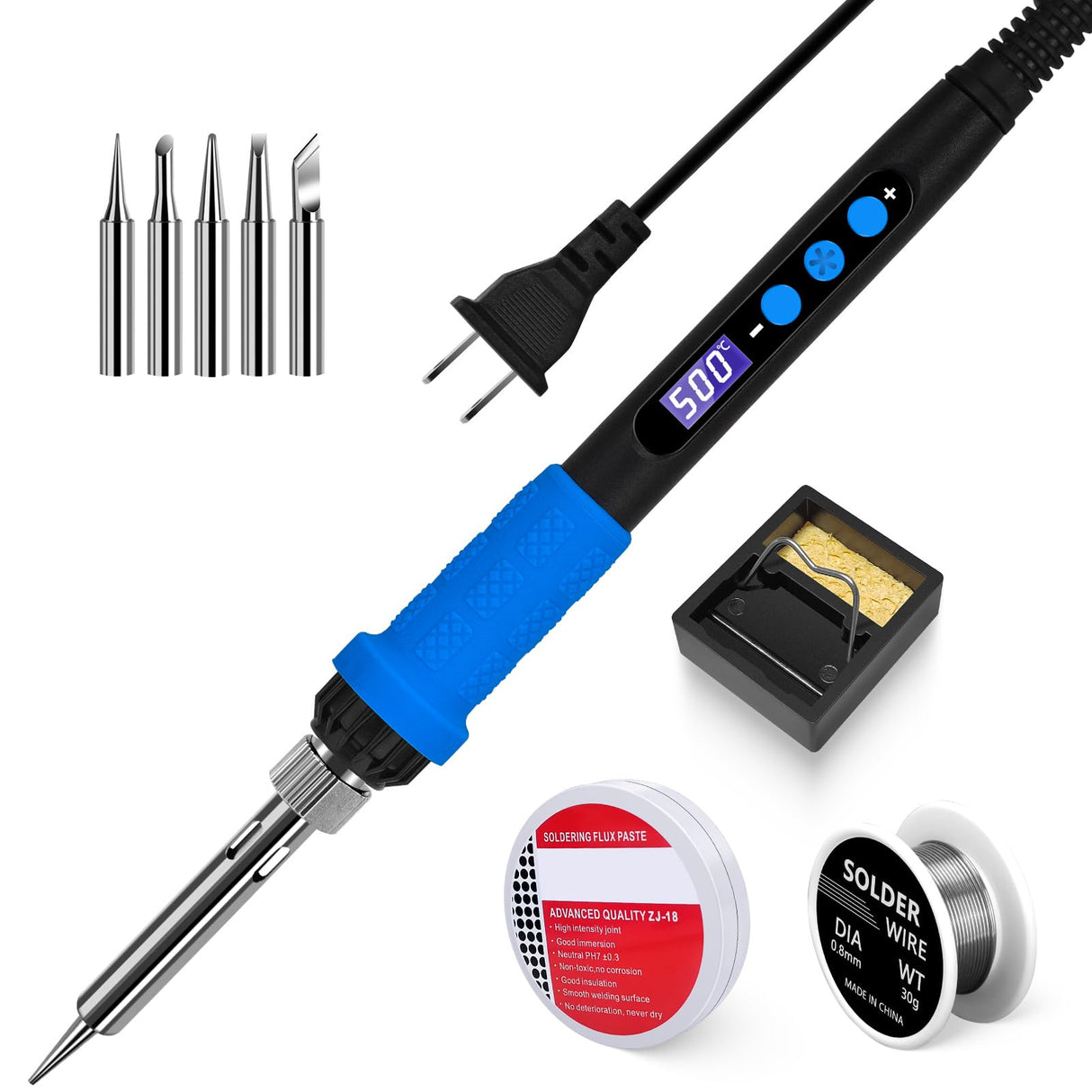 Soldering Iron Kit, 90W LED Display Adjustable Temperature Soldering Iron Automatic Sleep Mode Soldering Gun with 5PCS Tips, Solder Wire, Stand, Flux, Welding Tool for Repair, Electric Repairing, DIY K KERNOWO