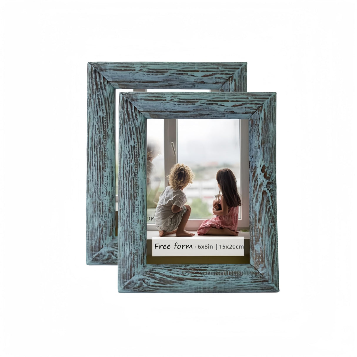 6x8 Green Picture Frames Set of 2, Solid Wood Photo Frame with HD Glass, Farmhouse Distressed Rustic Natural Weathered Wooden Frames for Gallery Wall Mounting or Table Top Display Home Decorative Free form