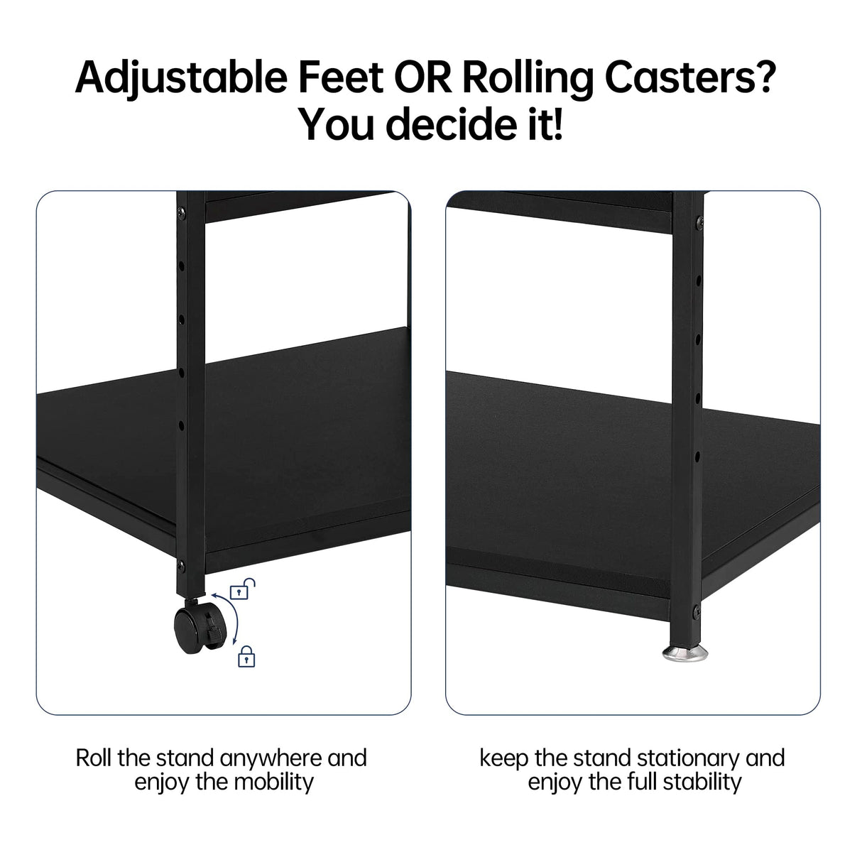 Fannova Printer Stand, 23.6 x18.9 x 29.5 Inches Large Printer Table with Adjustable Storage Shelf, 3 Tier Rolling Printer Cart with Wheels for Home Office, Stand for Heat Press Mini Fridge, Black Fannova