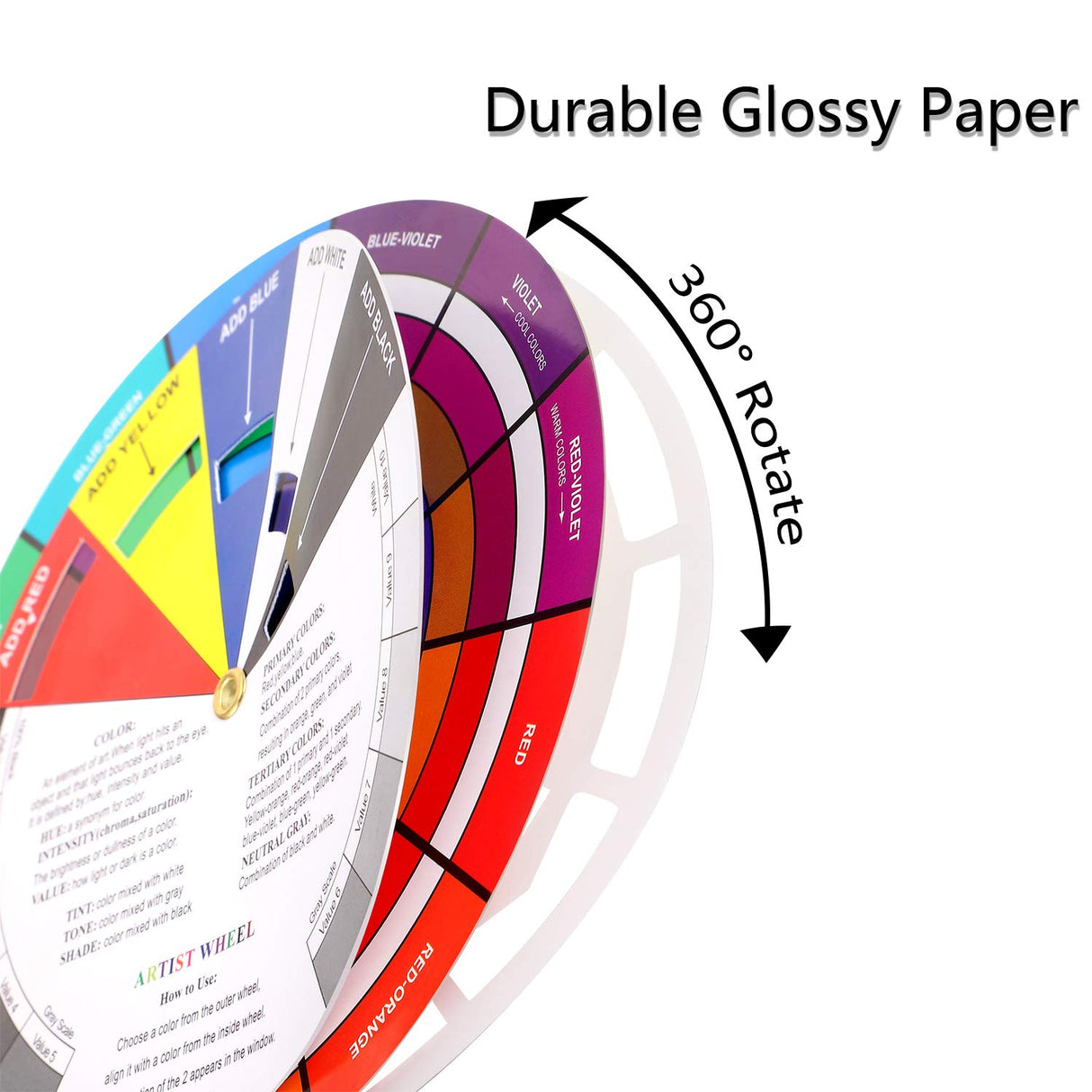 4 Pcs Color Wheel, Paint Mixing Learning Guide Art Class Teaching Tool - Blending Board Chart - Mix Colors (5.5 Inches, 9 Inches) Nezyo