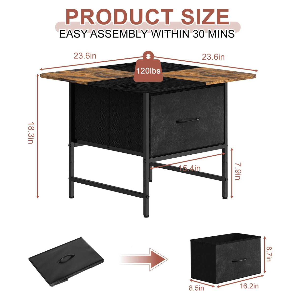 SHINOSKE Square Coffee Table with Round Corners,2 Tier Farmhouse Small Coffee Table for Small Space,Modern Low Center Living Room Tables with 2 Storage Drawers for Apartment,Office,Outdoor,Black Brown Shinoske