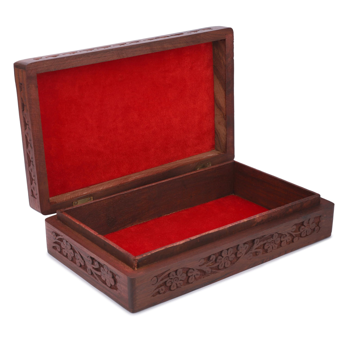 Ajuny Wooden Handcarved Decorative Jewelry Storage Box Flower Design Multipurpose Treasure Chest Keepsake Organizer Necklaces Watch Boxes Great for Gifts 10x6 Inch Ajuny