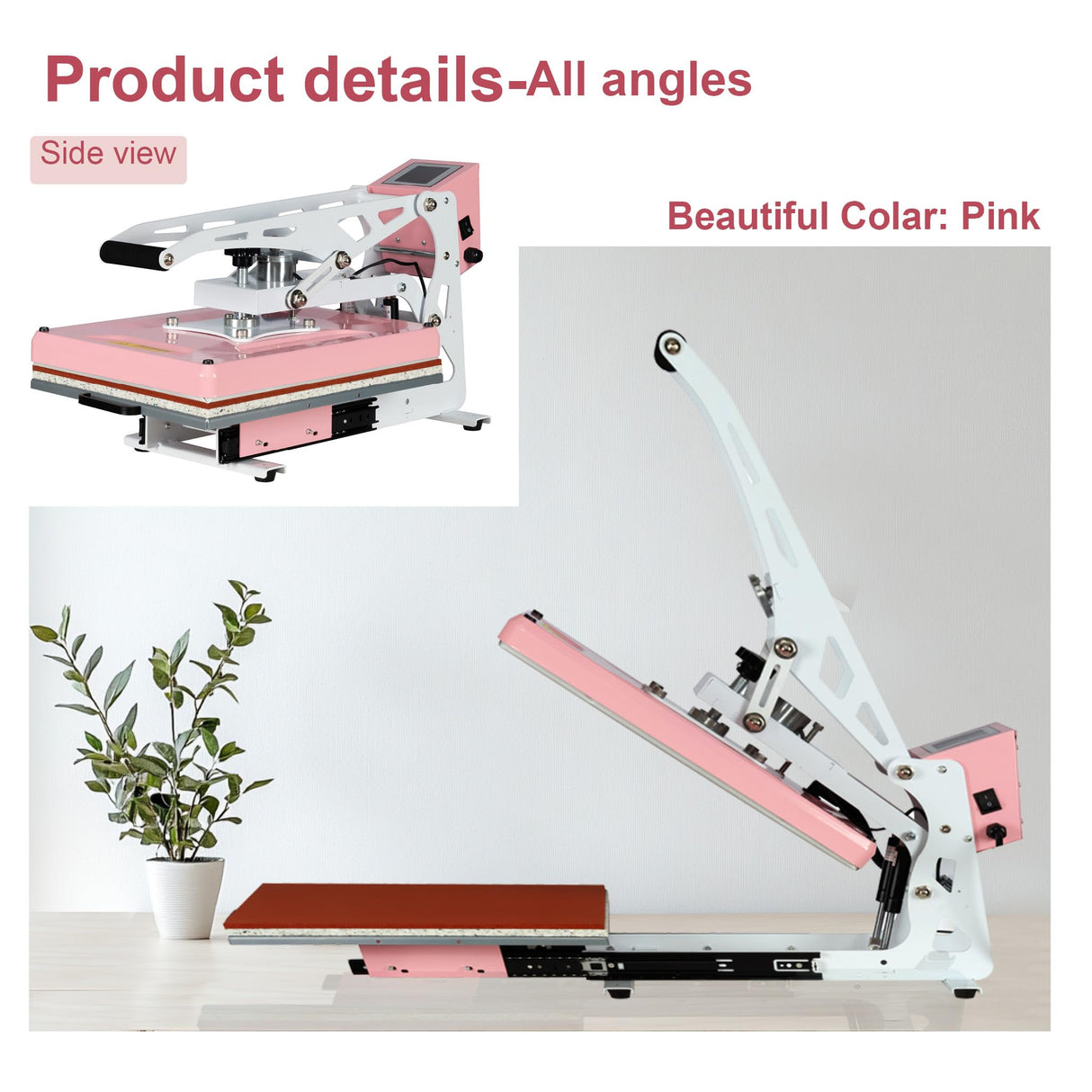 16x24 Semi-Automatic Heat Press Machine with Auto Open and Slide-Out Base (Pink+White, 13'' x 18'' (33 x 45cm)) ZJBFXY88