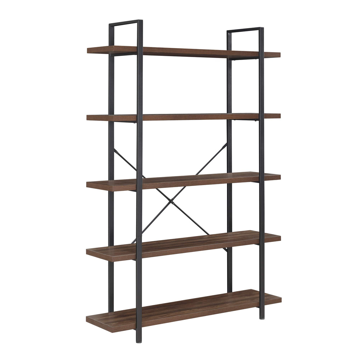 BELLEZE 70-Inch Dark Walnut 5-Tier Industrial Bookshelf with Metal Frame BELLEZE
