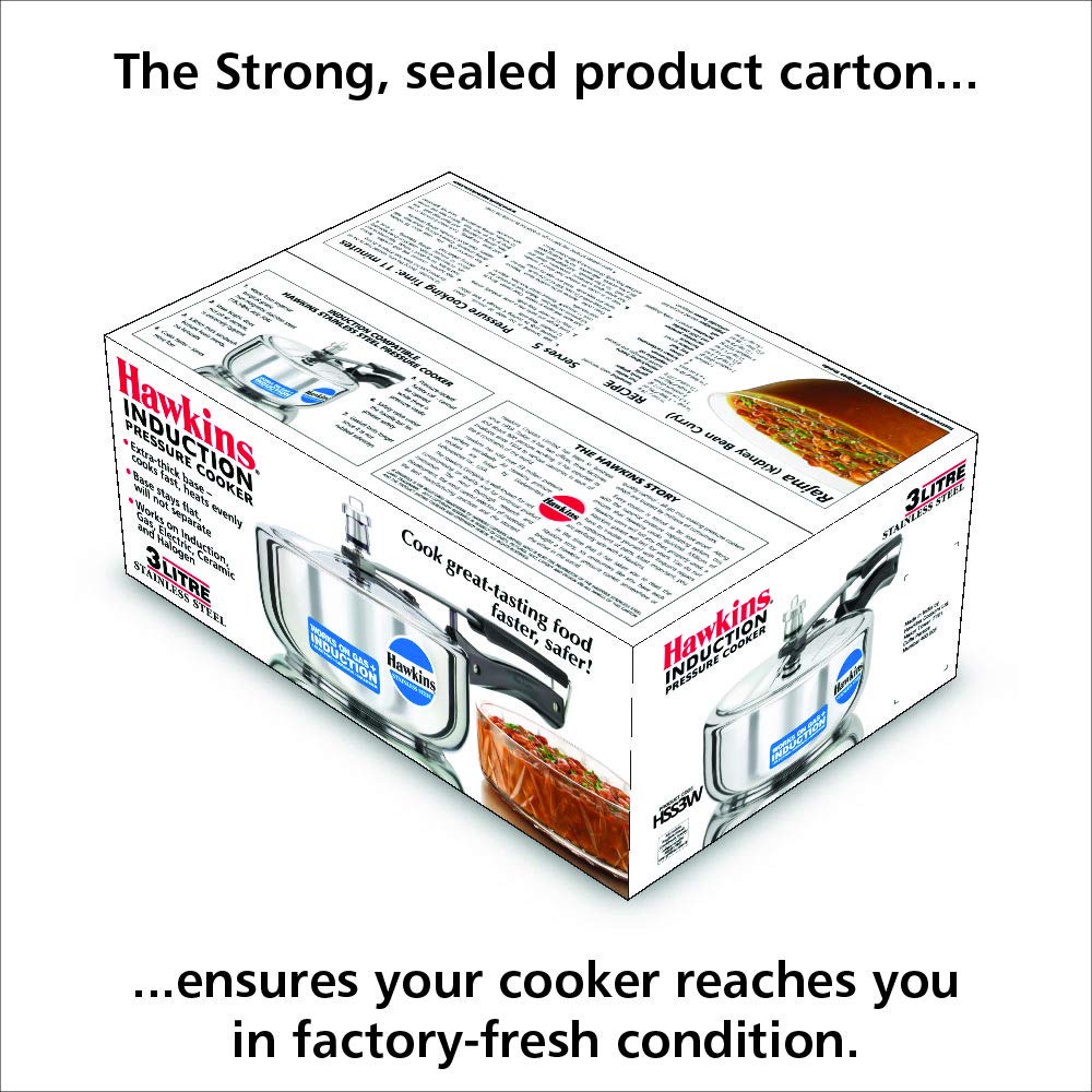 Hawkins 3 Litre Inner Lid Pressure Cooker, Stainless Steel Cooker, Wide Design Pan Cooker, Induction Cooker, Silver (HSS3W) HAWKINS