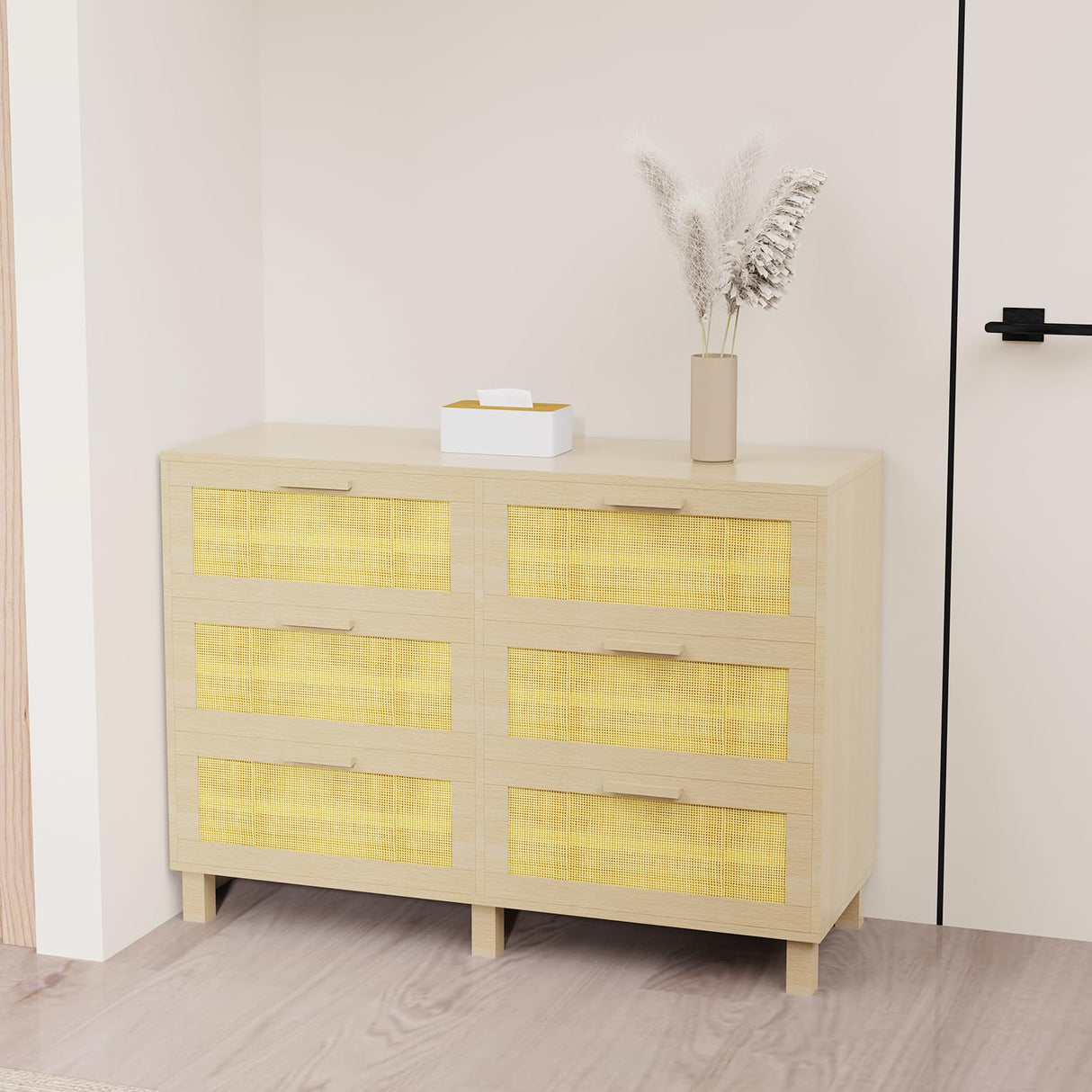 Derfullo 6 Drawers Dresser for Bedroom, Wood Rustic Wide Chest of Drawers, Storage Dressers Organizer for Bedroom, Living Room, Hallway Derfullo