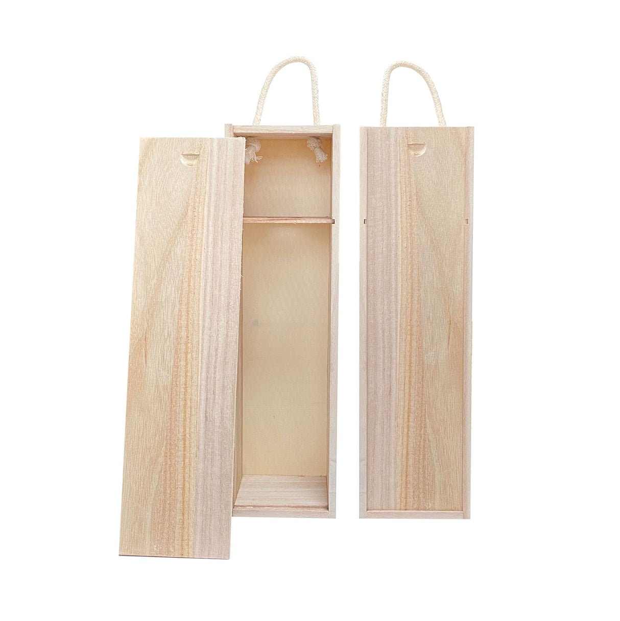 Cregugua 2-Pack Wooden Wine Box Single Bottle Natural Wood Case with Twine Handle for Crafts Gifts Cregugua
