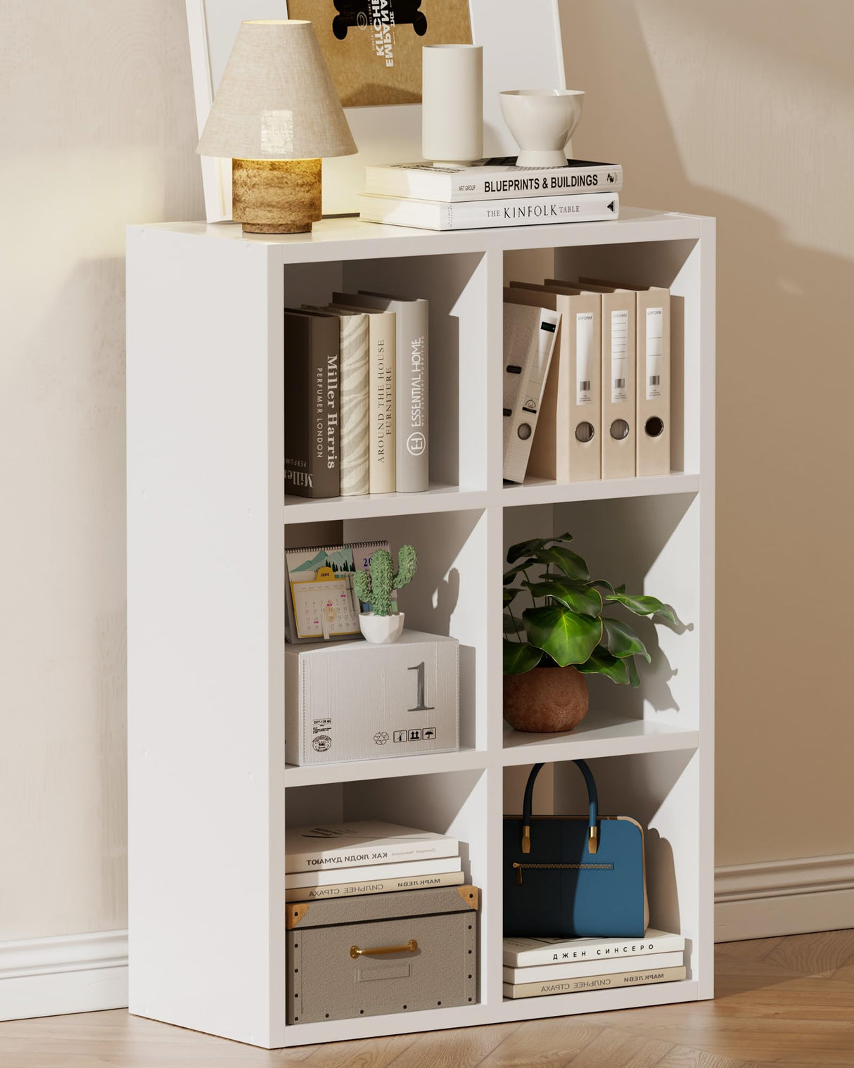 GTPLAYER 6-Cube Storage Organizer, Fits 11" Bins, Vertical or Horizontal Use, Opening Bookshelf, Partial Back Panels, Stackable Design Bookcase, for Closet, Bedroom, Home Office, White GTPLAYER