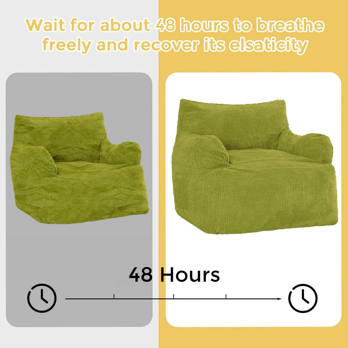 MAXYOYO Giant Bean Bag Chair, Stuffed Bean Bag Couch with Filler Large Living Room Bean Bag Chair for Adults, Big Lazy Sofa Accent Chair with Pocket Floor Chair for Gaming, Reading, Green MAXYOYO