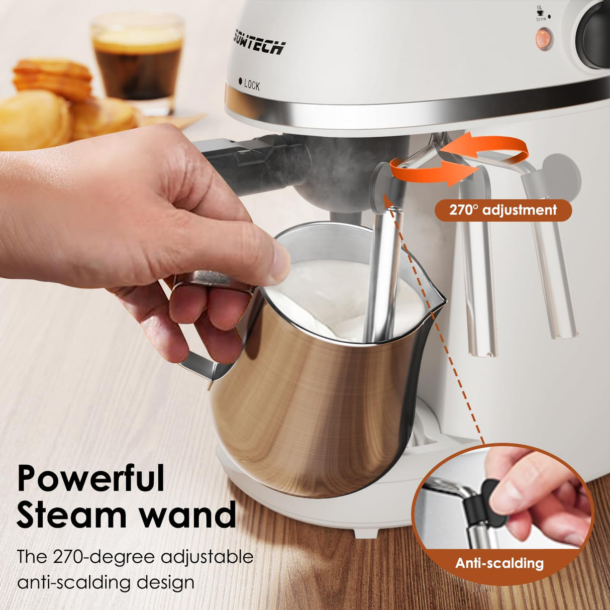 SOWTECH Espresso Coffee Machine Cappuccino Latte Maker 3.5 Bar 1-4 Cup with Steam Milk Frother, White SOWTECH