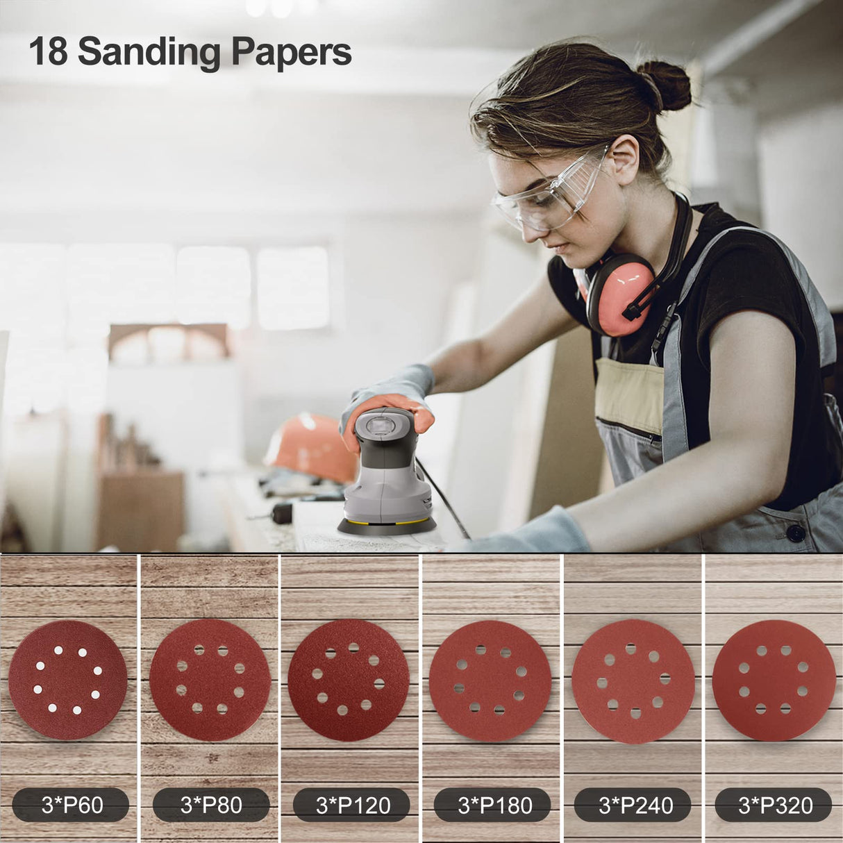 Jellas 5-Inch Random Orbital Sander with 18Pcs Sandpapers, 13000RPM 6 Variable Speed Sander Machine, High Performance Dust Collection System for Woodworking, 2.5A, Dust Collection Bag Include - OS280 Jellas